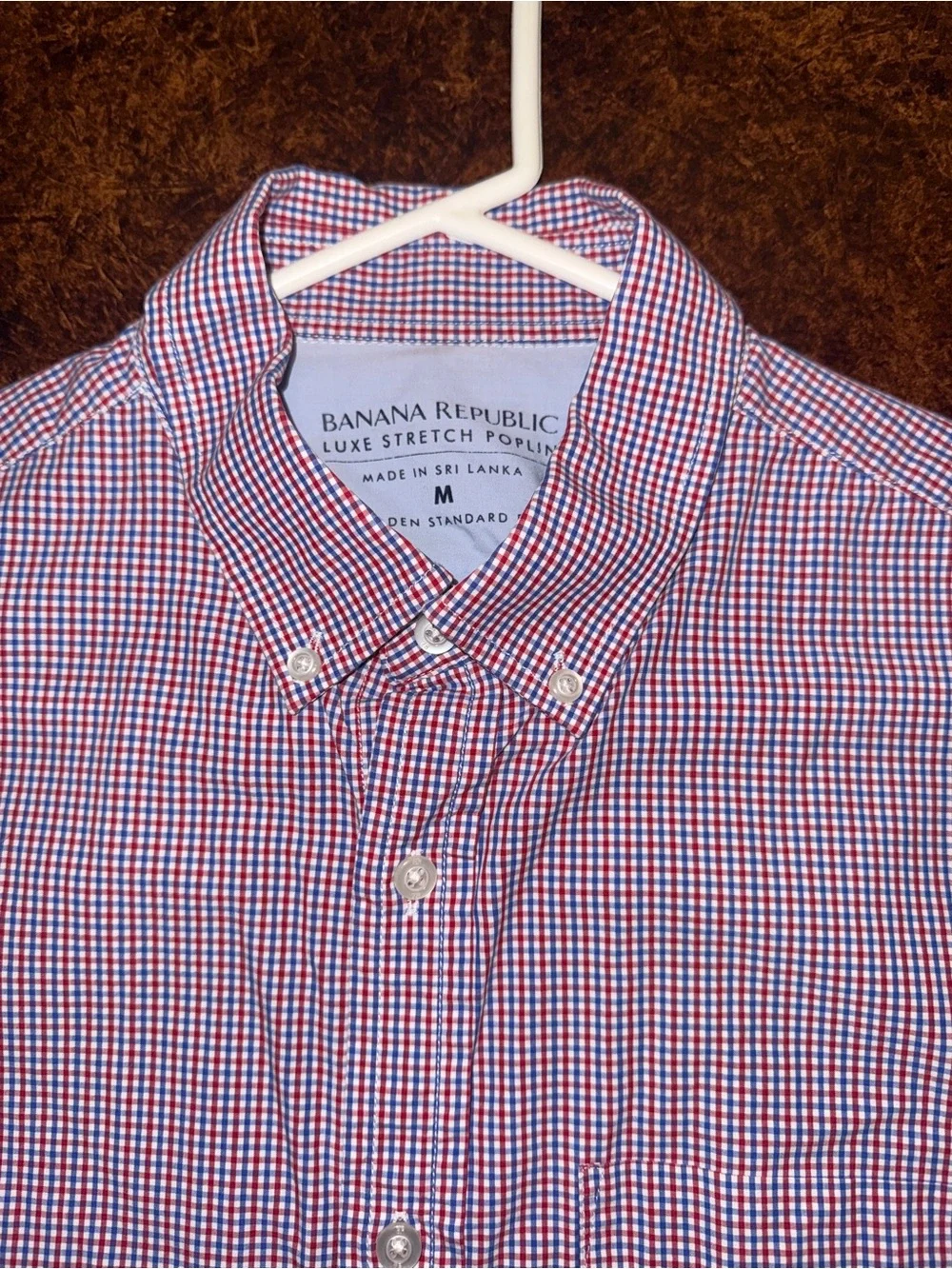 Banana Republic Men's Red and Blue Check Button-Down Shirt